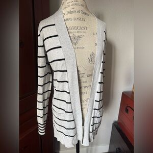 Express Medium Grey with Black Stripes Women's Cardigan Sweater with Pockets